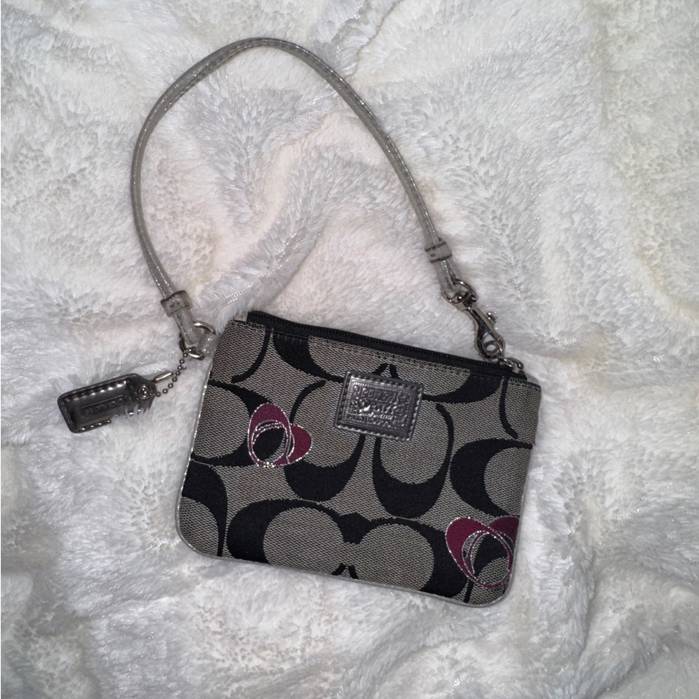 Coach Black and Gray Wristlet with Pink Accents